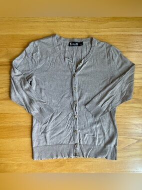 New York & Company Taupe Button-Front Cardigan